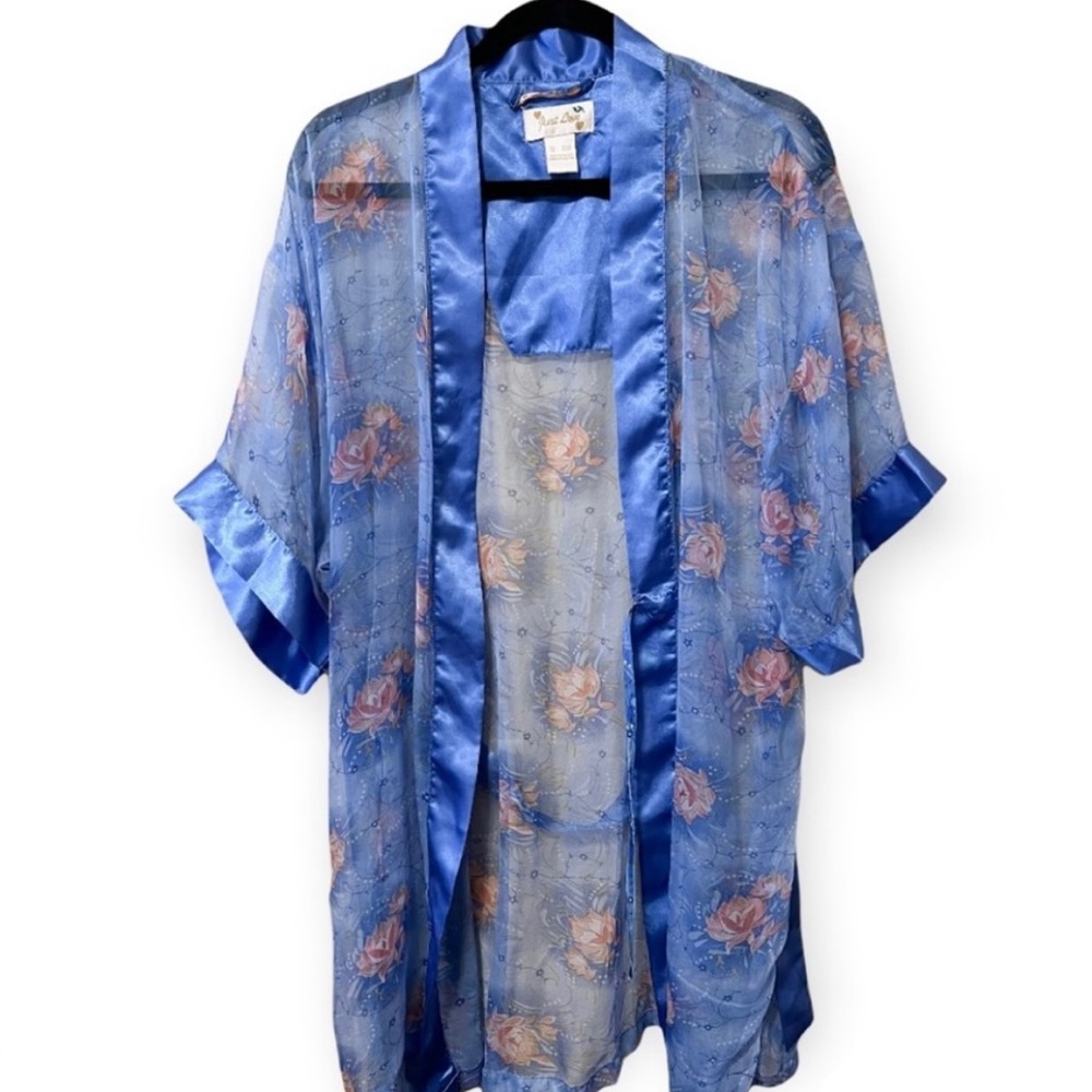 Just Love Pink and Blue Floral Robe W/ Belt Sz M